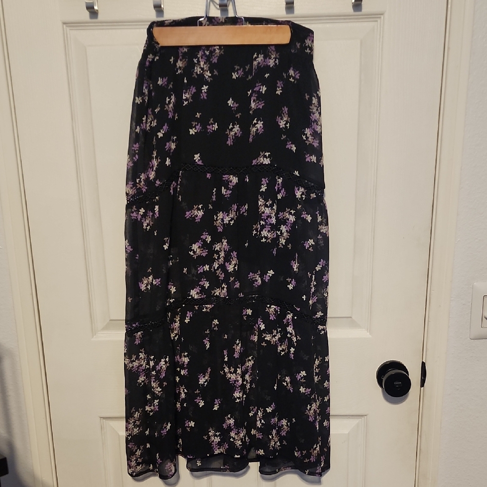 Express Black and Pink Tiered Long Skirt